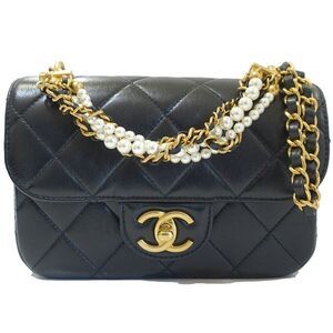 Chanel Mini Matelasse Shoulder Bag Leather Pearl BK Gdhardware Random